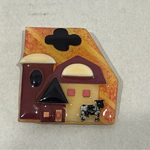 Jewelry - Lucinda House Pin Brooch with Cow